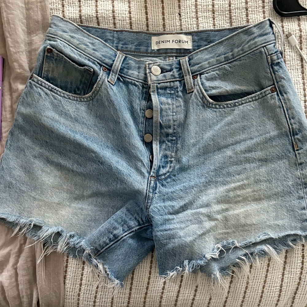 Denim Forum Light Blue Frayed Jean Shorts